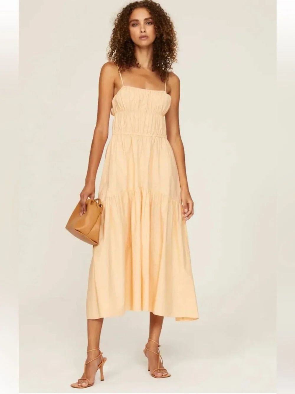 Vince Riches Tiered MIDI Dress Peach Small